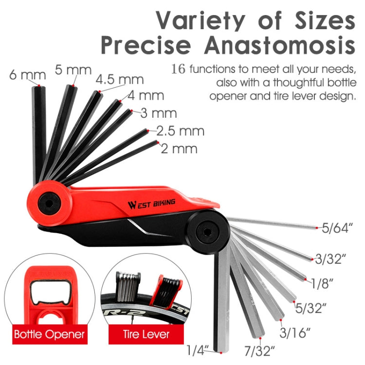West Biking 16 In 1 Bicycle Repair Tool Multi-Function Wrench Hex Tool Riding Equipment(Black Yellow) - Maintenance tools by West Biking | Online Shopping UK | buy2fix