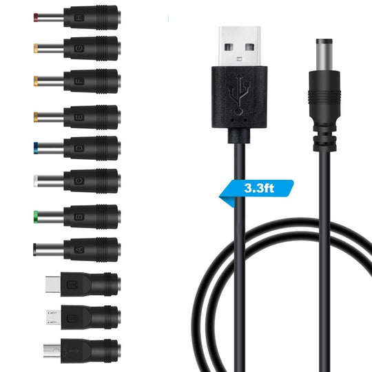 Cordon d'alimentation CC 11 en 1, prise d'échange multifonction USB, câble de chargement USB (noir)