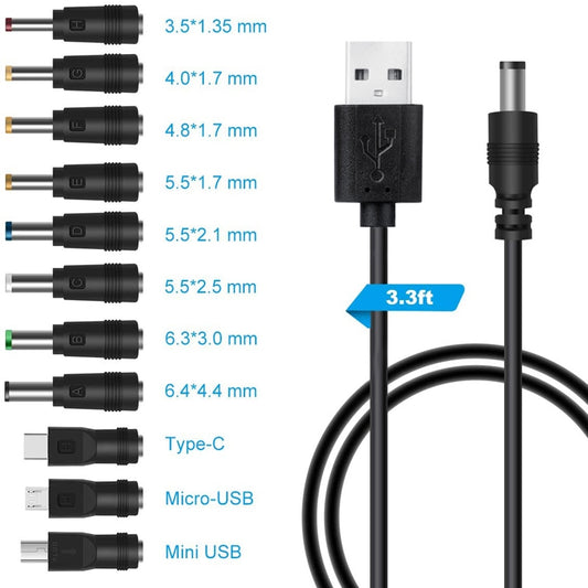 11 In 1 DC Power Cord USB Multi-Function Interchange Plug USB Charging Cable(Black) - Universal Power Adapter by buy2fix | Online Shopping UK | buy2fix