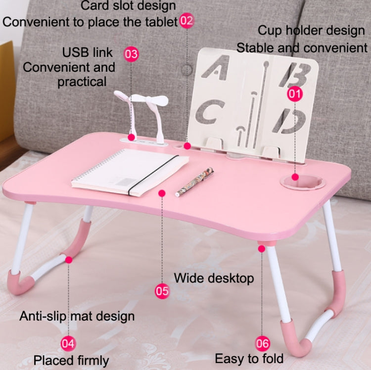 USB Folding Computer Desk With Fan & Lamp, Size: 60x40x28cm(Teenage Pink) - Laptop Stand by buy2fix | Online Shopping UK | buy2fix