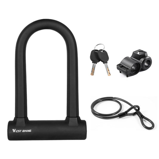 West Biking Bike Lock Motorcycle Wire Lock Anti-Hydraulic Pressure Cut Anti-Theft Lock, Specification: U-shaped Lock+Cable by WEST BIKING