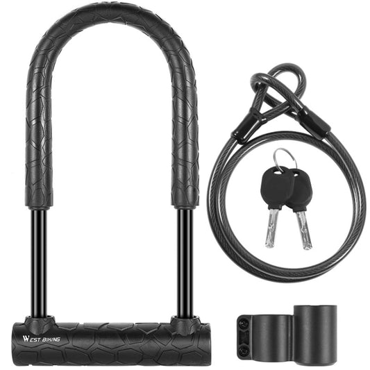 WEST BIKING Bicycle Lock Motorcycle Electric Car Anti-Theft Lock, Specification: Long U-shaped Lock+Cable by WEST BIKING
