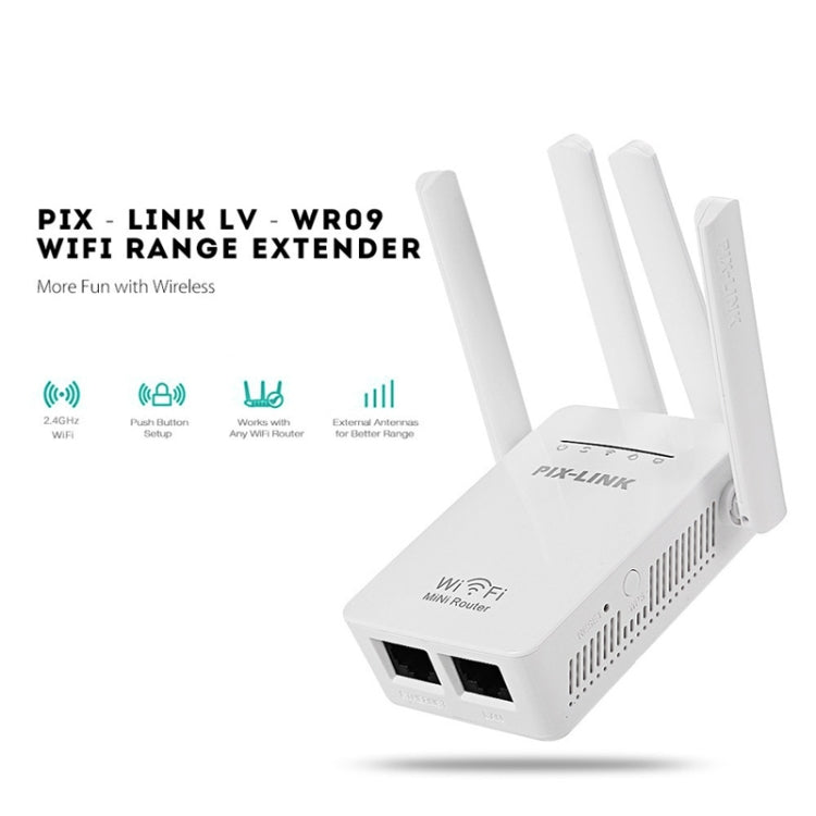 PIX-LINK LV-WR09 300Mbps WiFi Range Extender Repeater Mini Router(US Pulg) by buy2fix