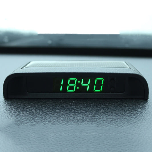 Solar Night Light Car Clock Automotive Electronic Clock Temperature Time+Date+Week+Temperature(Green Light) - Clocks & Car Meters by buy2fix | Online Shopping UK | buy2fix