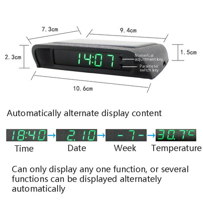 Solar Night Light Car Clock Automotive Electronic Clock Temperature Time+Date+Week+Temperature(White Light) - Clocks & Car Meters by buy2fix | Online Shopping UK | buy2fix