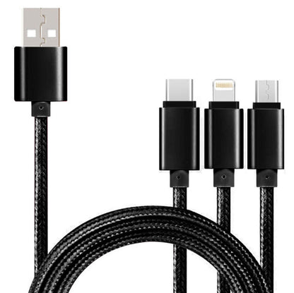 5 PCS 2A 3 In 1 USB To USB-C / Type-C + 8 Pin + Micro USB Braided Data Cable(Black) by buy2fix