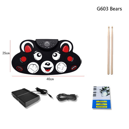 Children Hand Roll Electronic Drum DTX Game Portable Drum(G603 Bears) by buy2fix