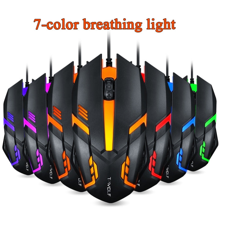 2 PCS T-WOLF V1 USB Interface 3-Buttons 1200 DPI Wired Mouse 7-Color Backlit Gaming Mouse, Cable Length: 1.35m by buy2fix