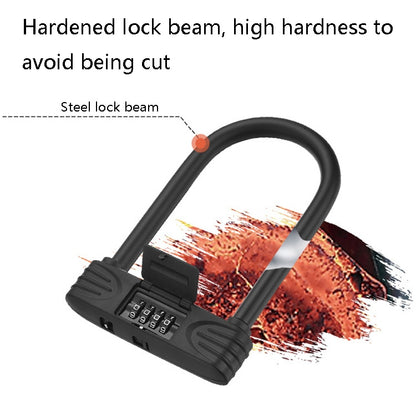 Bold Steel U-Shaped Bicycle Password Lock Motorcycle Electric Car Anti-Theft Password Lock(Black) by buy2fix