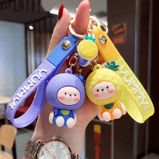 5 PCS Cartoon Animal Fruit Soft Rubber Doll Keychain School Bag Pendant(Blueberry) by buy2fix