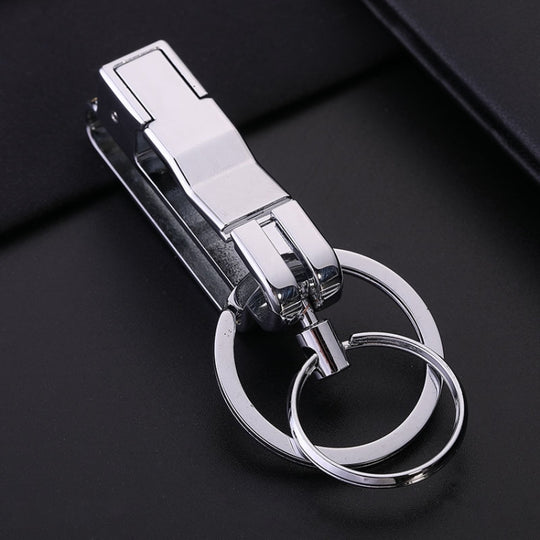 JOBON ZB-8782 Car Keychain Men Metal Anti-Lost Double Ring Detachable Keychain(Brown Chrome)