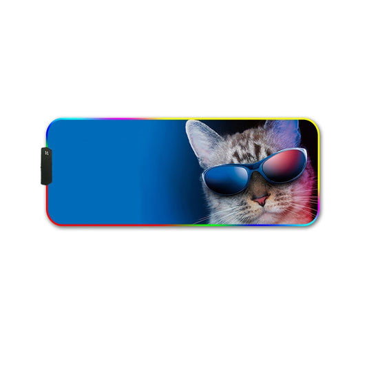 260x390x3mm F-01 Rubber Thermal Transfer RGB Luminous Non-Slip Mouse Pad(Glasses Cat) by buy2fix
