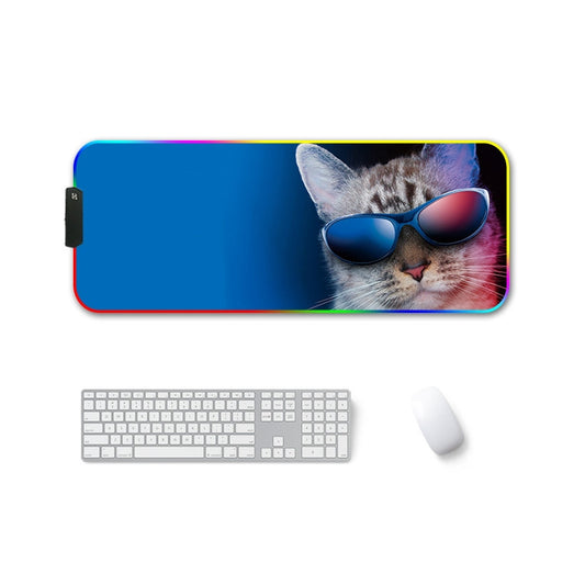 300x800x4mm F-01 Rubber Thermal Transfer RGB Luminous Non-Slip Mouse Pad(Glasses Cat) by buy2fix