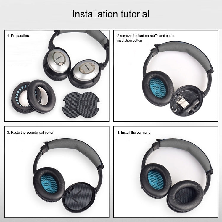 2 PCS Headset Sponge Cover For BOSE QC15 / QC3 / QC2 / QC25 / AE2 / AE2i(White + Blue LR) - Earmuff & Pad by buy2fix | Online Shopping UK | buy2fix