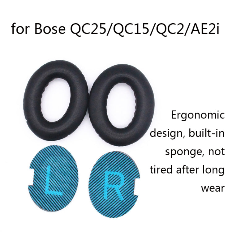 2 PCS Headset Lambskin Sponge Cover Earmuffs For Bose QC25 / QC15 / QC2 / QC35 / AE2i(Black+Blue) - Earmuff & Pad by buy2fix | Online Shopping UK | buy2fix