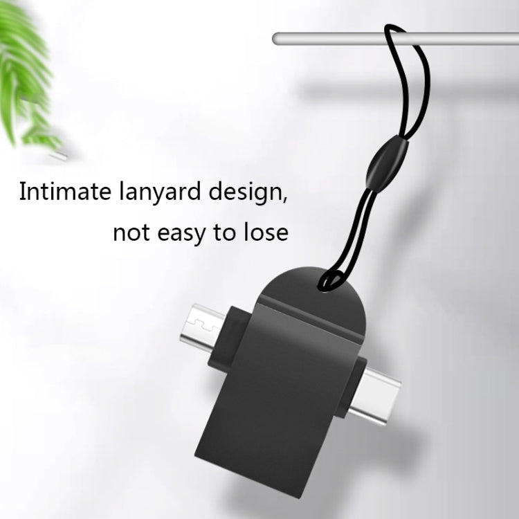 10 PCS LI-09 USB 3.0 Female to USB-C / Type-C + Micro USB Male Multi-Function OTG Adapter with Lanyard(Gold) by buy2fix