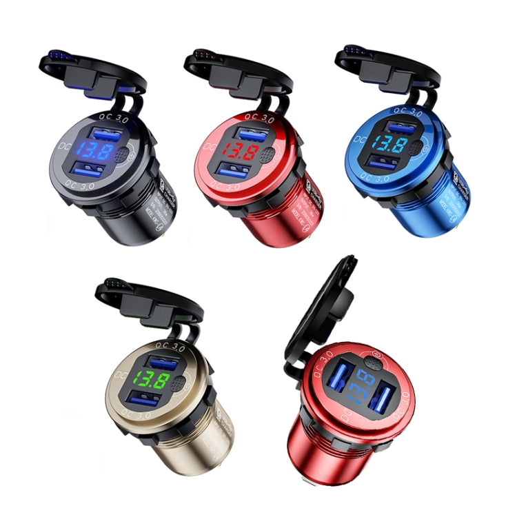 Aluminum Alloy Double QC3.0 Fast Charge With Button Switch Car USB Charger Waterproof Car Charger Specification: Golden Shell Green Light With Terminal - DIY Modified Charger by buy2fix | Online Shopping UK | buy2fix