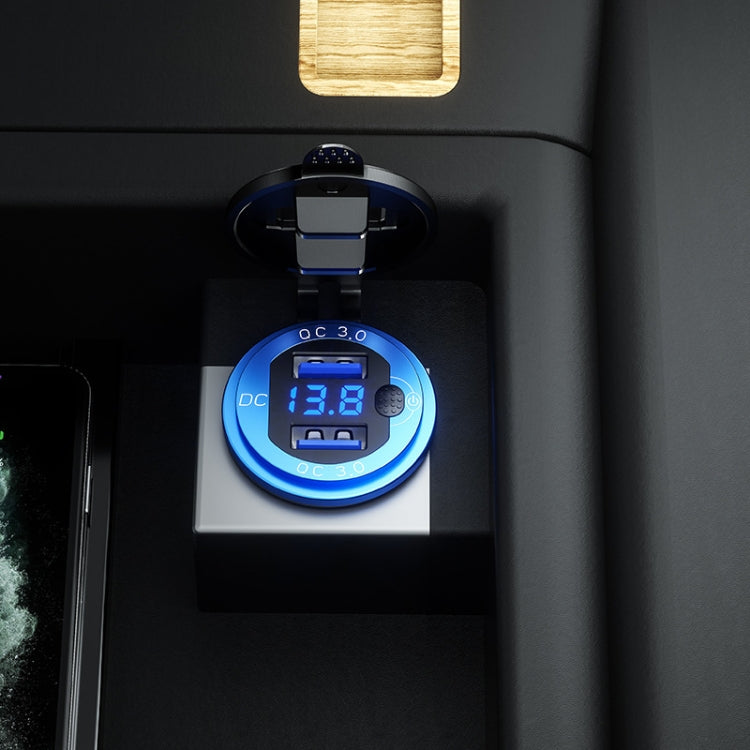 Aluminum Alloy Double QC3.0 Fast Charge With Button Switch Car USB Charger Waterproof Car Charger Specification: Golden Shell Green Light With Terminal - DIY Modified Charger by buy2fix | Online Shopping UK | buy2fix