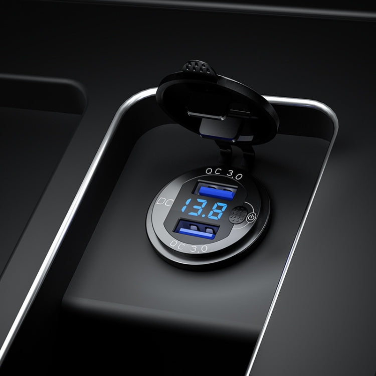 Aluminum Alloy Double QC3.0 Fast Charge With Button Switch Car USB Charger Waterproof Car Charger Specification: Golden Shell Green Light With Terminal - DIY Modified Charger by buy2fix | Online Shopping UK | buy2fix