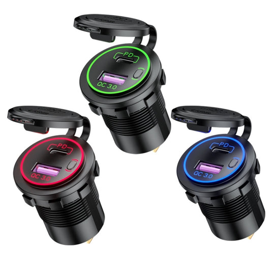 Car Motorcycle Ship Modified USB Charger Waterproof PD + QC3.0 Fast Charge, Model: Green Light With 60cm Line - DIY Modified Charger by buy2fix | Online Shopping UK | buy2fix
