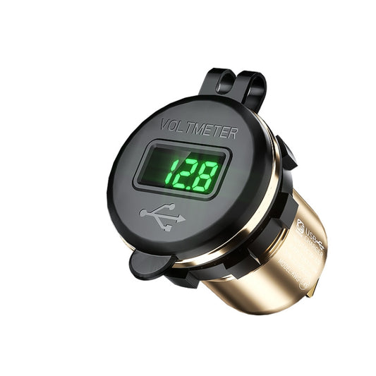 Car Motorcycle Modified USB Charger QC3.0 Metal Waterproof Fast Charge(Golden Shell Green Light) - DIY Modified Charger by buy2fix | Online Shopping UK | buy2fix