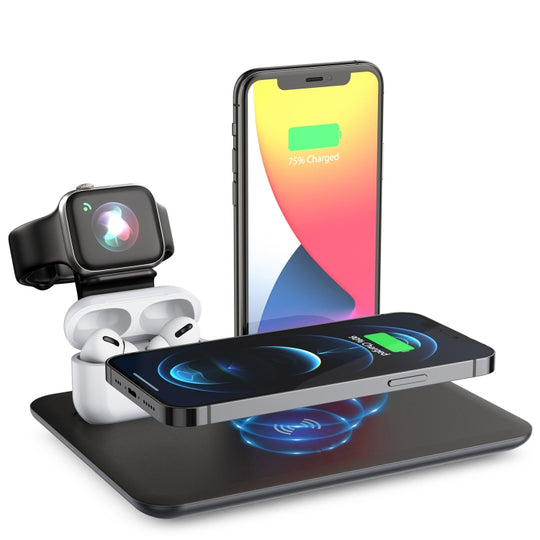HQ-UD17 4 in 1 Kabelloses Ladegerät Handyhalter Ladestation für Smartphones, iWatch, AirPods (Schwarz)