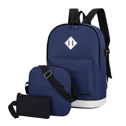 3 in 1 College Style Casual Backpack Student USB Charging Backpack(Blue) - Double-shoulder Bags by buy2fix | Online Shopping UK | buy2fix