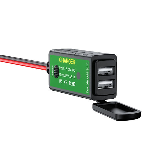 M2-A 12V 3.1A Dual USB Mobile Phone Charger Motorcycle Waterproof With Line Charger - Battery Charger by buy2fix | Online Shopping UK | buy2fix