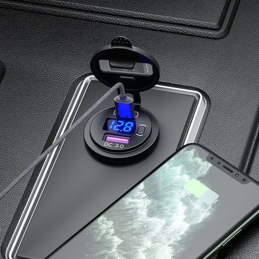 12V Modified Car USB Charger With Voltage Display PD QC3.0 Socket(With Terminal Blue Light) - DIY Modified Charger by buy2fix | Online Shopping UK | buy2fix