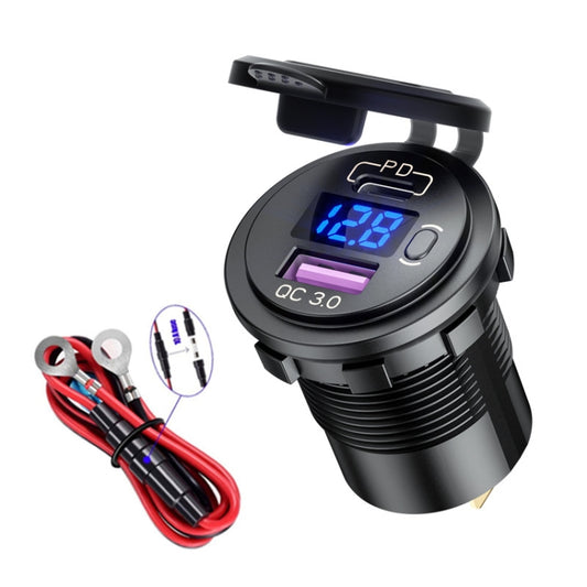 12V Modified Car USB Charger With Voltage Display PD QC3.0 Socket(With 60cm Line Blue Light) - DIY Modified Charger by buy2fix | Online Shopping UK | buy2fix