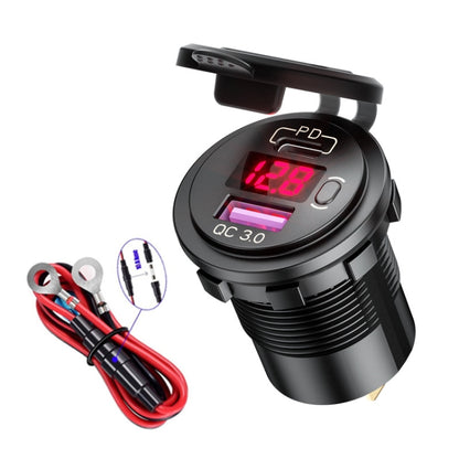 12V Modified Car USB Charger With Voltage Display PD QC3.0 Socket(With 60cm Line Red Light) - DIY Modified Charger by buy2fix | Online Shopping UK | buy2fix