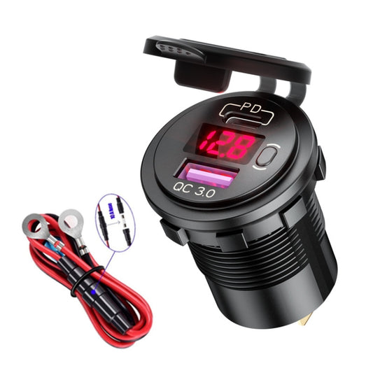 12V Modified Car USB Charger With Voltage Display PD QC3.0 Socket(With 60cm Line Red Light) - DIY Modified Charger by buy2fix | Online Shopping UK | buy2fix