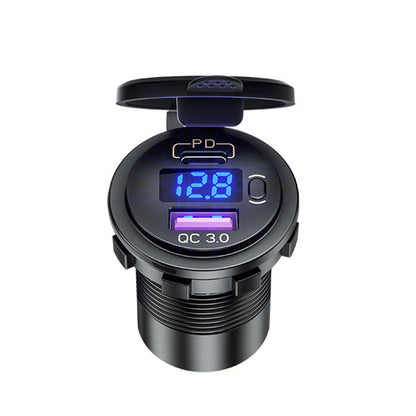 12V Modified Car USB Charger With Voltage Display PD QC3.0 Socket(With Terminal Green Light) - DIY Modified Charger by buy2fix | Online Shopping UK | buy2fix