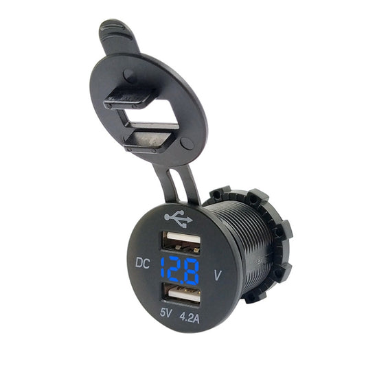 4.2A Dual USB With Voltage Display Mobile Phone Charger Socket Power Supply 12V Car Motorcycle(Blue Light) - DIY Modified Charger by buy2fix | Online Shopping UK | buy2fix