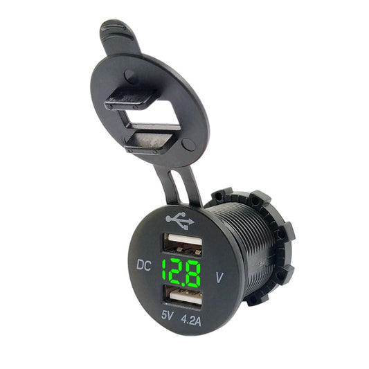 4.2A Dual USB With Voltage Display Mobile Phone Charger Socket Power Supply 12V Car Motorcycle(Green Light) - DIY Modified Charger by buy2fix | Online Shopping UK | buy2fix