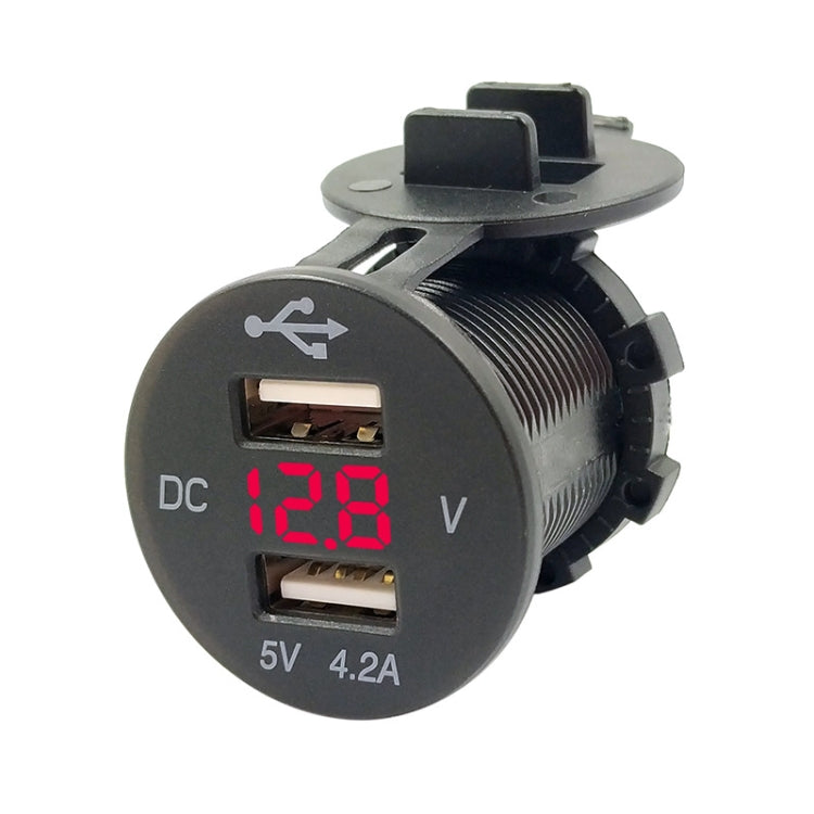 4.2A Dual USB With Voltage Display Mobile Phone Charger Socket Power Supply 12V Car Motorcycle(Red Light) - DIY Modified Charger by buy2fix | Online Shopping UK | buy2fix