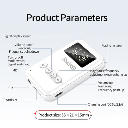 K6-W Bluetooth 5.0 Receiver Transmitter 2 in 1 Adapter Computer Speaker Car FM (White) - Audio Receiver Transmitter by buy2fix | Online Shopping UK | buy2fix