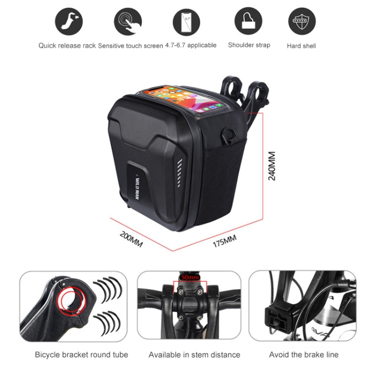 3L WILD MAN GS9 Mountain Bike Handle Bag Hanging Bag Riding Head Bag Touch Screen EVA Hard Shell Bag(Black) by WILD MAN