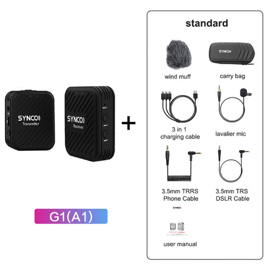 SYNCO Engragal  Wireless Microphone System 2.4GHz Interview Lavalier Lapel Mic Receiver Kit For Phones DSLR Tablet Camcorder,Configuration G1 (A1) - Microphone by buy2fix | Online Shopping UK | buy2fix