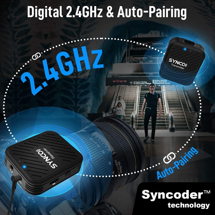 SYNCO Engragal  Wireless Microphone System 2.4GHz Interview Lavalier Lapel Mic Receiver Kit For Phones DSLR Tablet Camcorder,Configuration G1 (A2) - Microphone by buy2fix | Online Shopping UK | buy2fix