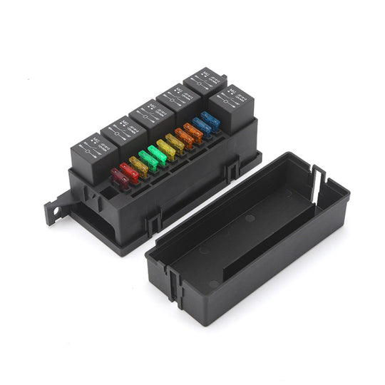 Auto modifizierte 12V / 4Pin / 40A schwarze Gehäuse 11-Wege-Sicherung mit 6-Wege-Relais Auto-Maschinen-Kabine Link Innerer Kassettensitz