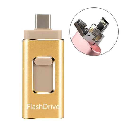 32GB SH02 USB 3.0 + 8 Pin + Mirco USB + Type-C 4 In 1 Mobile Computer U-Disk With OTG Function(Gold) - U Disk & Card Reader by buy2fix | Online Shopping UK | buy2fix