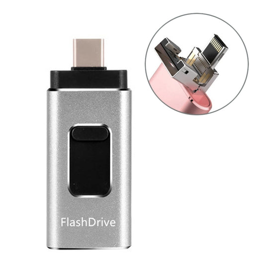 64GB SH02 USB 3.0 + 8 Pin + Mirco USB + Type-C 4 In 1 Mobile Computer U-Disk With OTG Function(Silver) by buy2fix