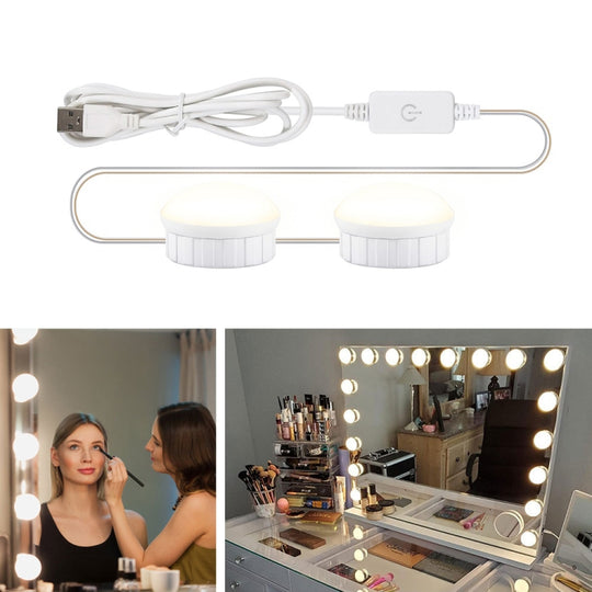 2 LEDs Mirror Front Light Dimmable Makeup Mirror USB Touch Control Light(White Light)