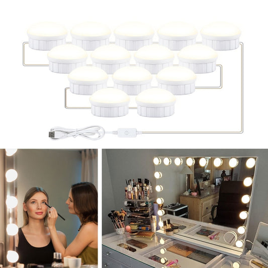 14 LEDs Mirror Front Light Dimmable Makeup Mirror USB Touch Control Light(White Light) - Night Lights by buy2fix | Online Shopping UK | buy2fix