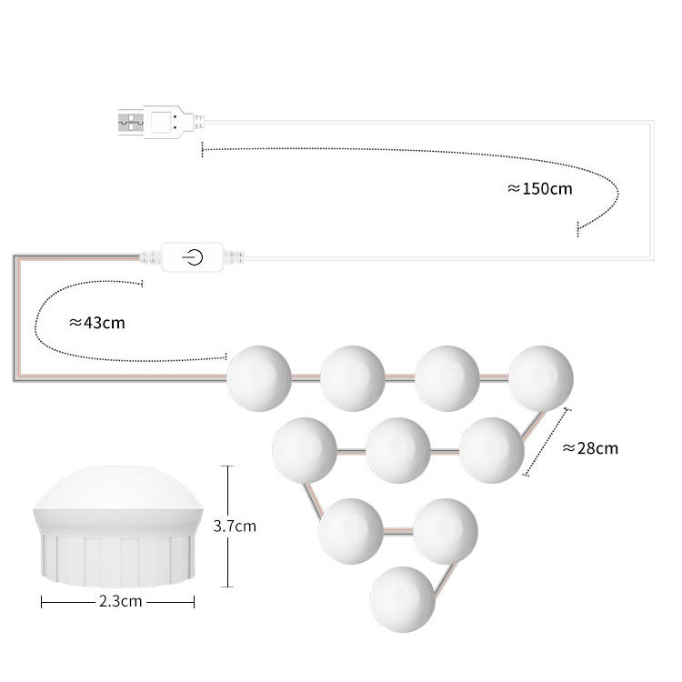14 LEDs Mirror Front Light Dimmable Makeup Mirror USB Touch Control Light(White Light) - Night Lights by buy2fix | Online Shopping UK | buy2fix