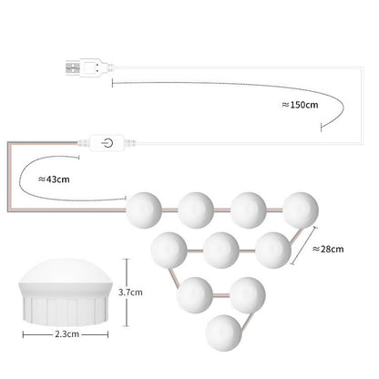 14 LEDs Mirror Front Light Dimmable Makeup Mirror USB Touch Control Light(White Light) - Night Lights by buy2fix | Online Shopping UK | buy2fix