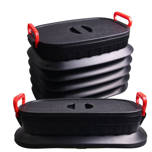 18L Folding Trash Can Telescopic Storage Box Storage Bucket Folding Water Bucket(English Black With Lid) by buy2fix