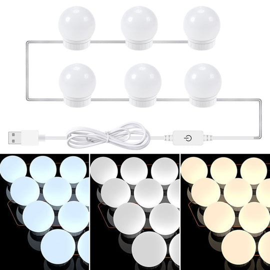 3 Color Temperature Mirror Front Lamp USB Simple Bathroom Makeup Light Bulbs, Power source: 6 LEDs