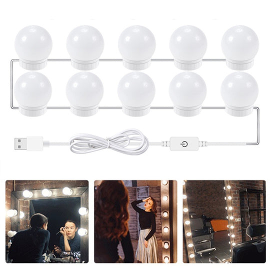 LED Mirror Front Lamp USB Adjustable Brightness Makeup Fill Light Bulbs, Power source: 10 LEDs
